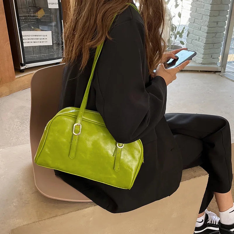 Spring Green Ladies Handbags Pu Leather Shoulder Bags Vintage Female Casual Tote