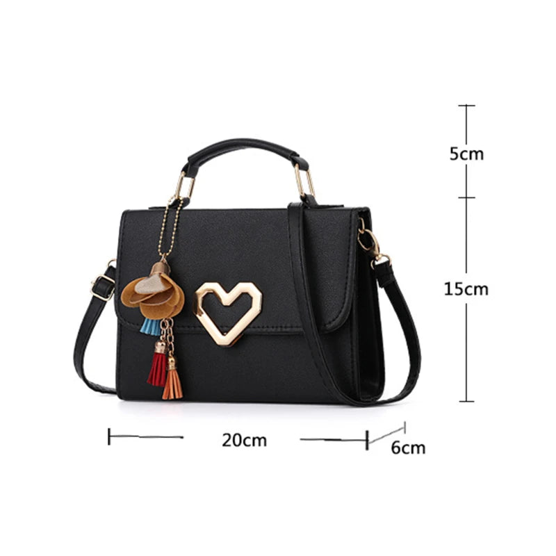 Square Bag Love Button PU Lady One Shoulder Crossbody Bag Solid Casual All-Match
