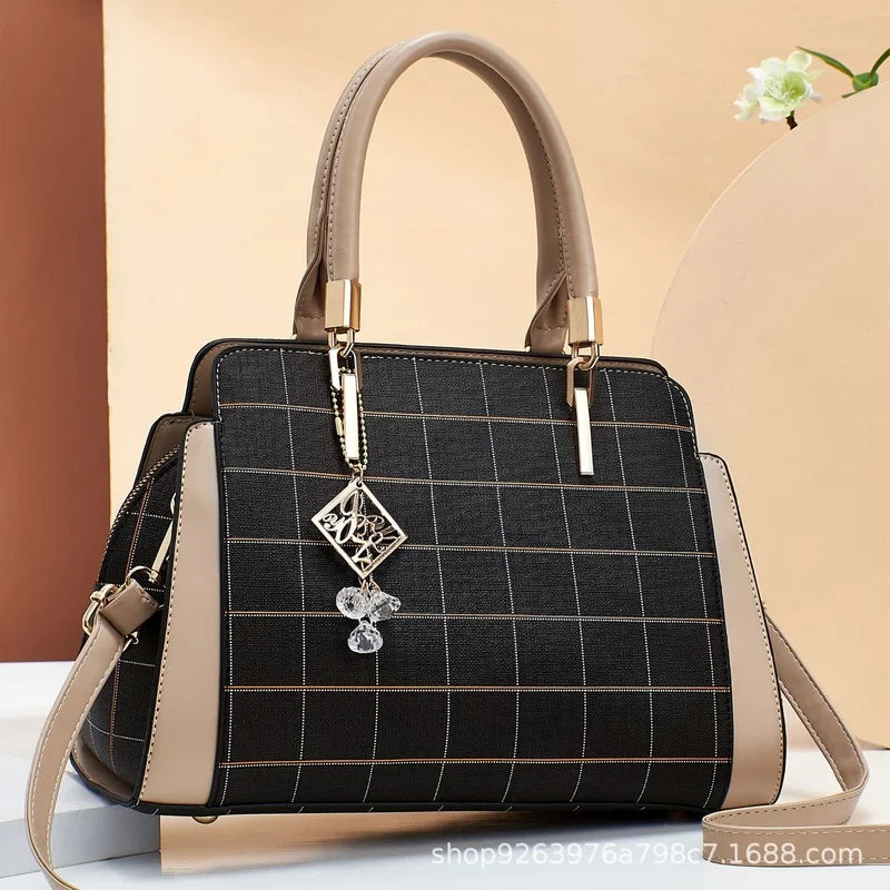 Plaid Contrast Texture Womens Shoulder Bag