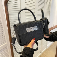 Stone Pattern Lady Bags Shoulder Crossbody Retro Twist Lock Small Square
