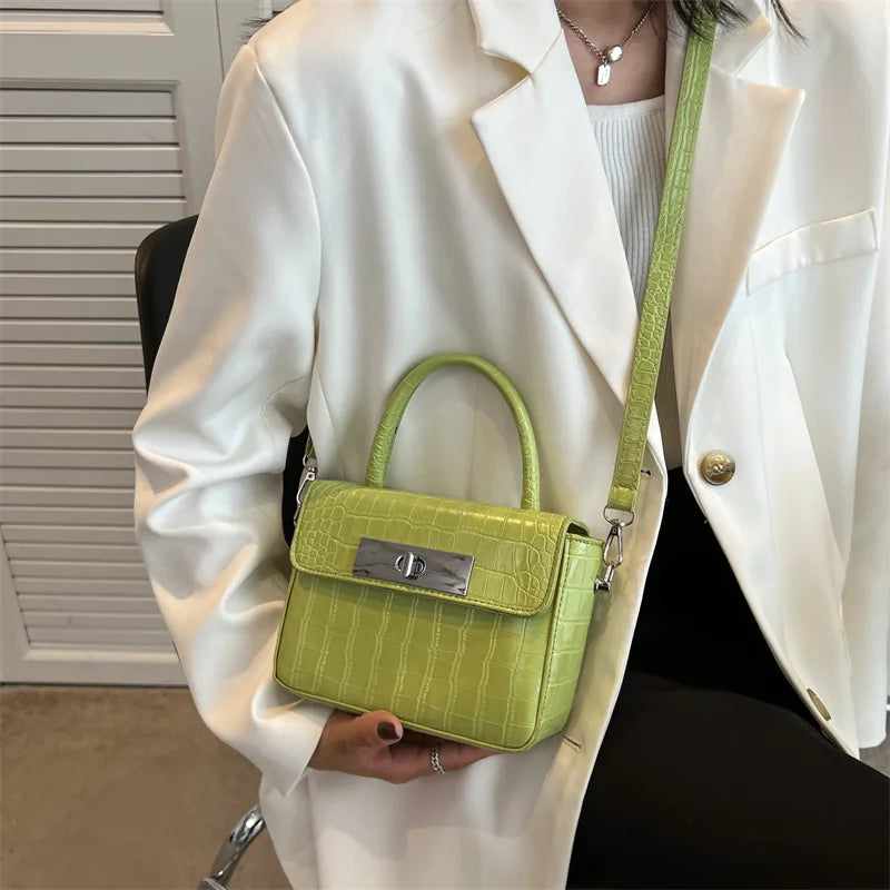 Stone Pattern Lady Bags Shoulder Crossbody Retro Twist Lock Small Square