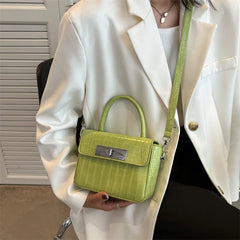 Stone Pattern Lady Bags Shoulder Crossbody Retro Twist Lock Small Square