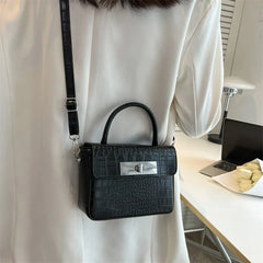 Stone Pattern Lady Bags Shoulder Crossbody Retro Twist Lock Small Square