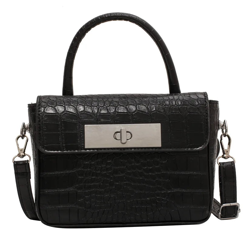 Stone Pattern Lady Bags Shoulder Crossbody Retro Twist Lock Small Square