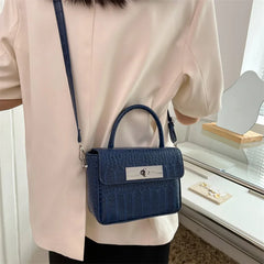 Stone Pattern Lady Bags Shoulder Crossbody Retro Twist Lock Small Square