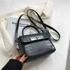 Stone Pattern Lady Bags Shoulder Crossbody Retro Twist Lock Small Square