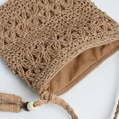 Straw Crossbody Bag Hollow Floral Tassel Messenger B