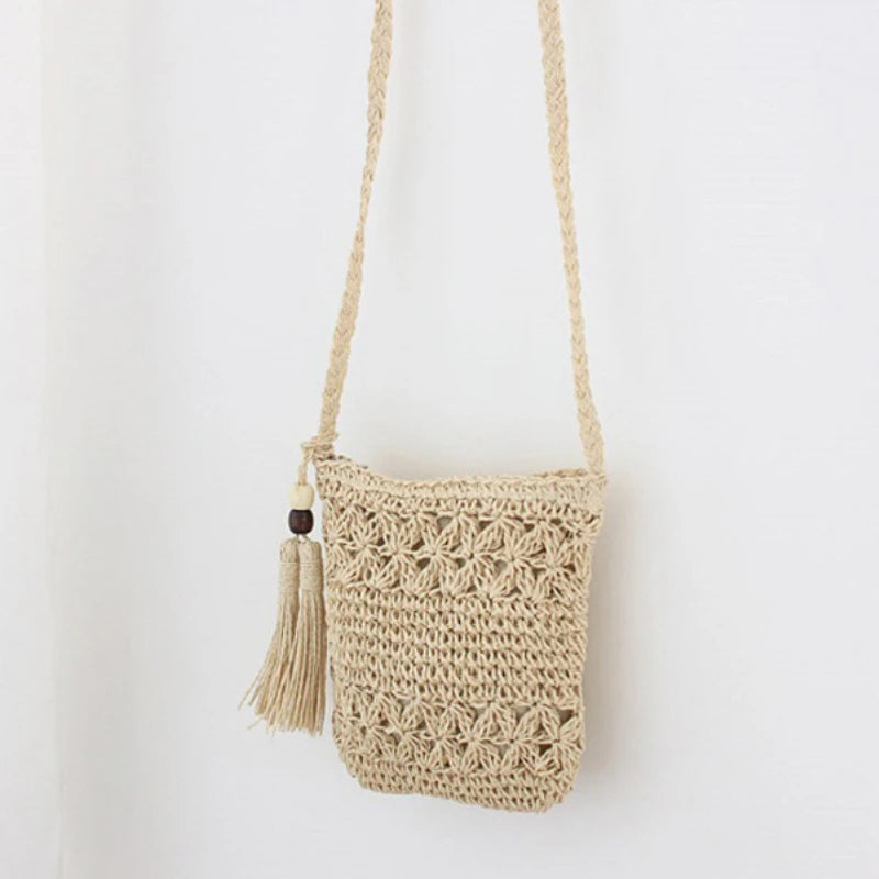 Straw Crossbody Bag Summer Knit Floral Tassel Messenger Beach Bohemia Bag