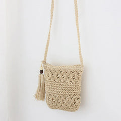 Straw Crossbody Bag Summer Knit Floral Tassel Messenger Beach Bohemia Bag