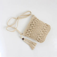 Straw Crossbody Bag Summer Knit Floral Tassel Messenger Beach Bohemia Bag