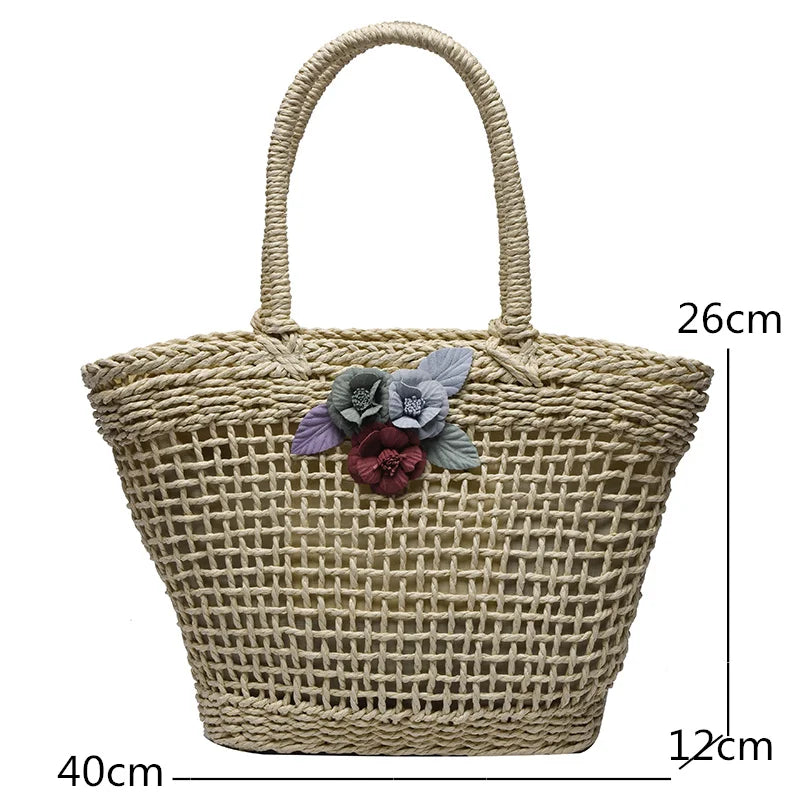 Straw Woven Hollow Out Shoulder Bag For Women Large Capacity Bohemian Beach
