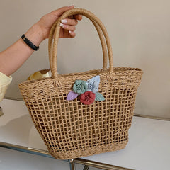 Straw Woven Hollow Out Shoulder Bag For Women Large Capacity Bohemian Beach