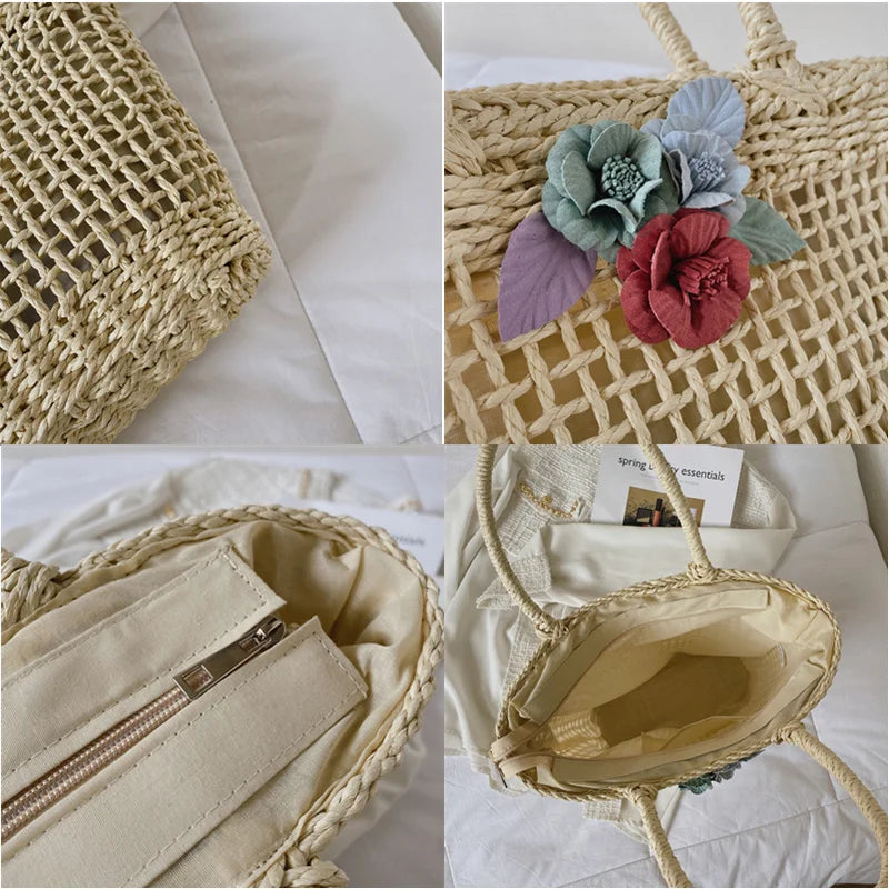 Straw Woven Hollow Out Shoulder Bag For Women Large Capacity Bohemian Beach