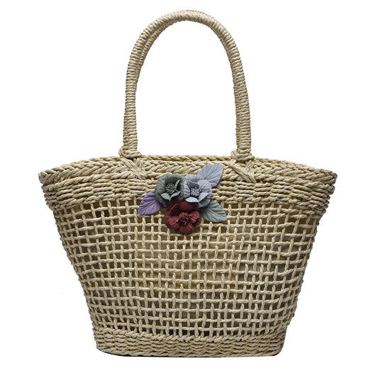 Straw Woven Hollow Out Shoulder Bag For Women Large Capacity Bohemian Beach