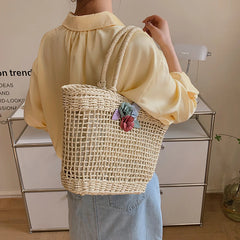 Straw Woven Hollow Out Shoulder Bag For Women Large Capacity Bohemian Beach