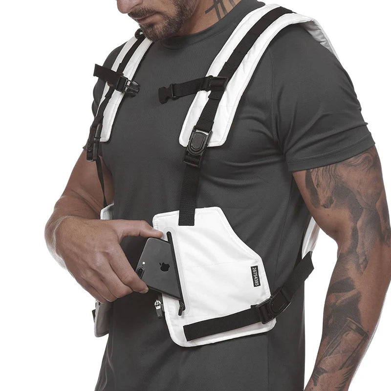 Men Hip Hop Tactical Vest Chest Rig Phone Bag Streetwear Kanye Waistcoat