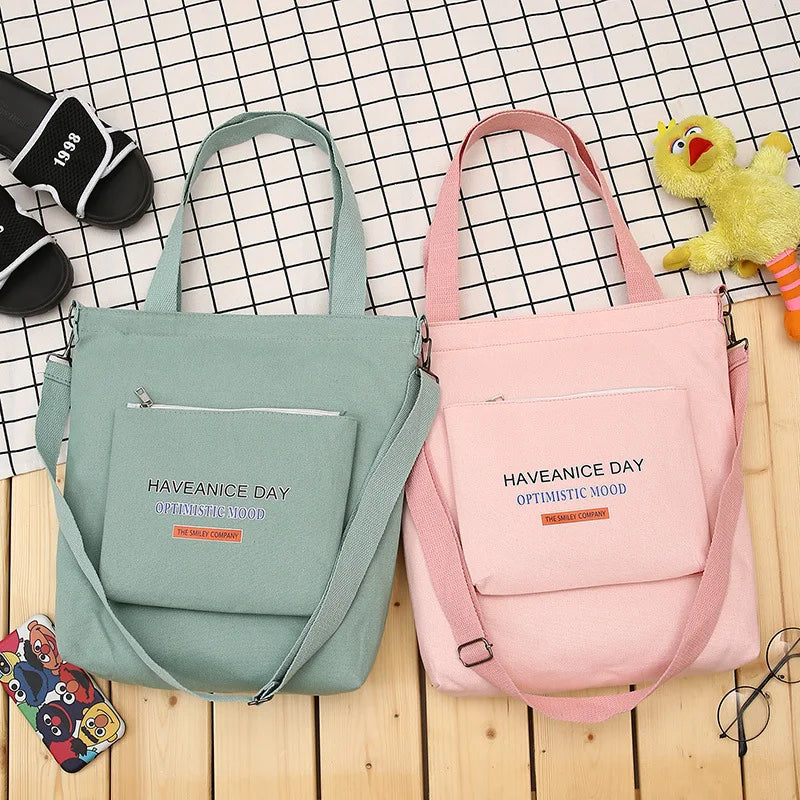 Student Canvas Bag Female Casual Letter Printing School Crossbody Shoulder Bag