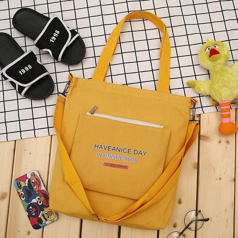 Student Canvas Bag Female Casual Letter Printing School Crossbody Shoulder Bag