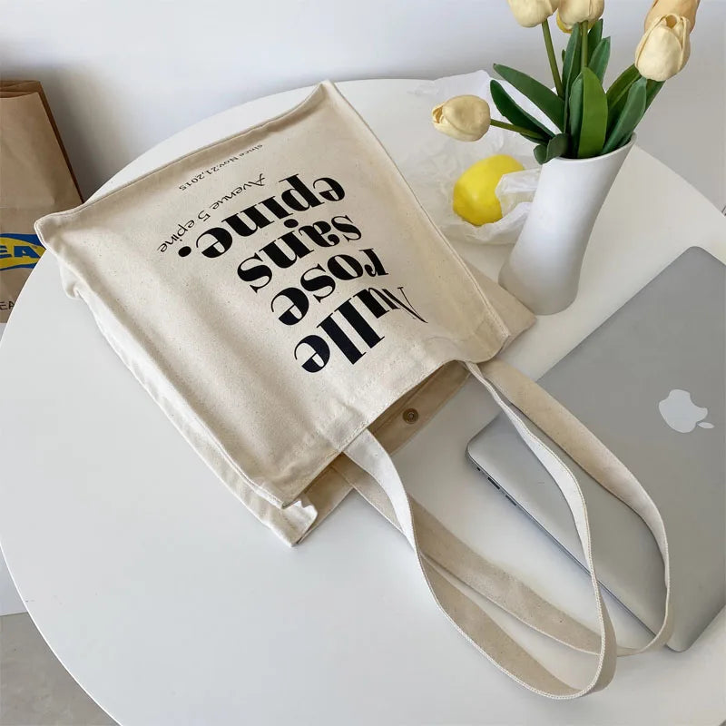 Women's Letter Print Canvas Shoulder Bag