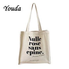 Women's Letter Print Canvas Shoulder Bag