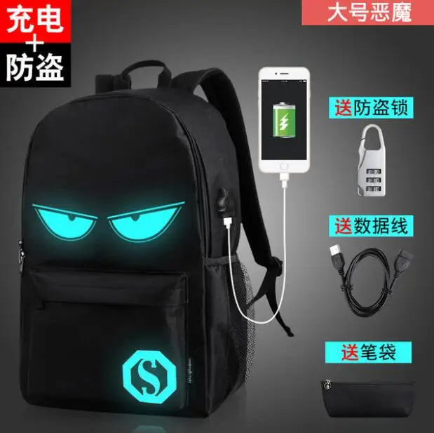 Anime Luminous School Bag with USB Charging Port and Lock