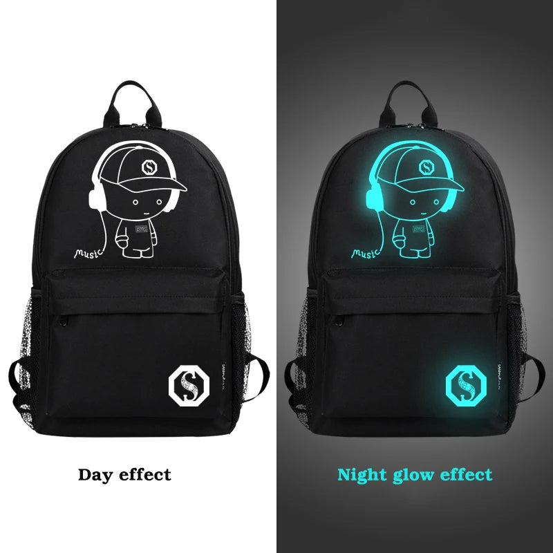 Anime Luminous School Bag with USB Charging Port and Lock