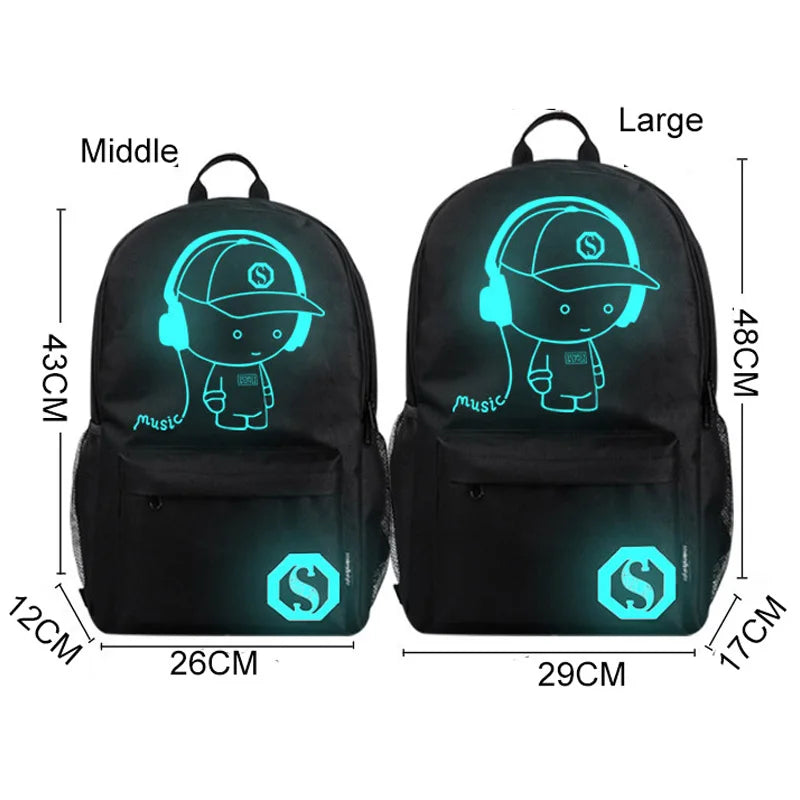 Anime Luminous School Bag with USB Charging Port and Lock