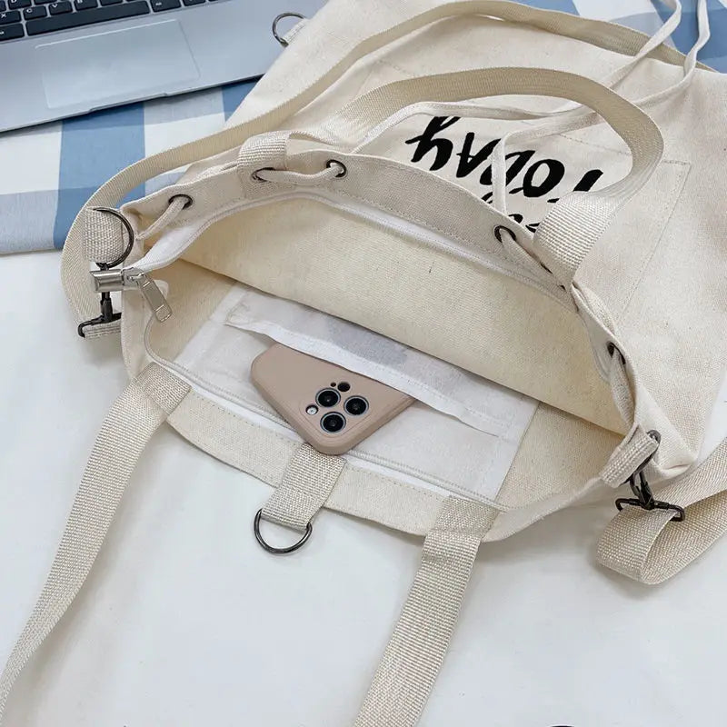 Canvas Shoulder Bag Preppy Style School Totes Large Capacity Harajuku