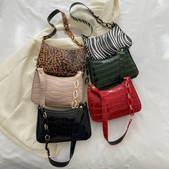 Animals Print Shoulder Bag Pu Leather Small Handbags Casual Chain Ladies Crossbo