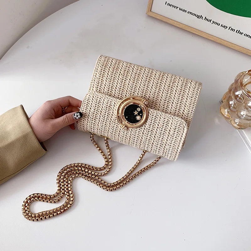 Straw Woven Shoulder Bag Leisure Holiday Diagonal Crossbody Bag