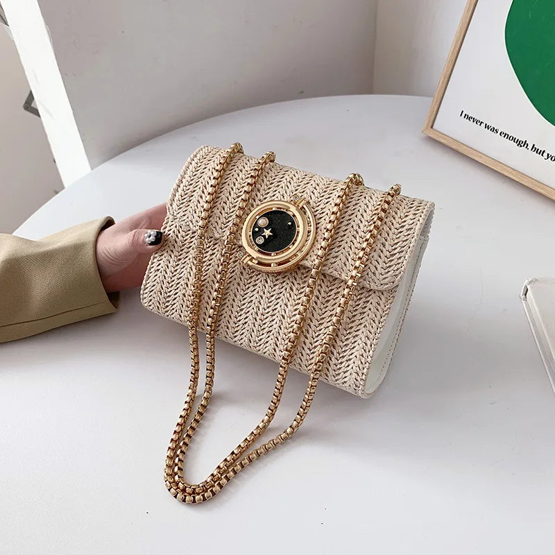 Straw Woven Shoulder Bag Leisure Holiday Diagonal Crossbody Bag