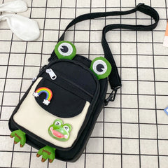Cartoon Frog Messenger Bag Casual Shoulder Crossbody Canvas Small Tote Purse Bag