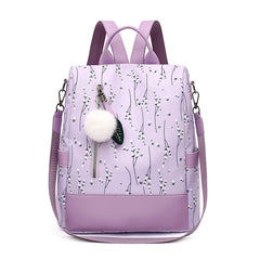 Floral Nylon Backpack for Ladies One-shoulder Student School Bag