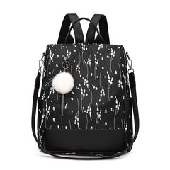 Floral Nylon Backpack for Ladies One-shoulder Student School Bag