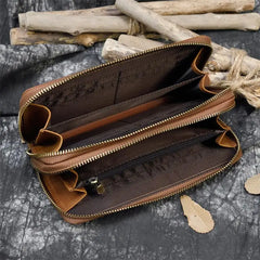Leather Purse Wallet for Men Women Long Zip Phone Wallet