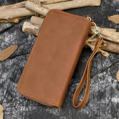 Leather Purse Wallet for Men Women Long Zip Phone Wallet