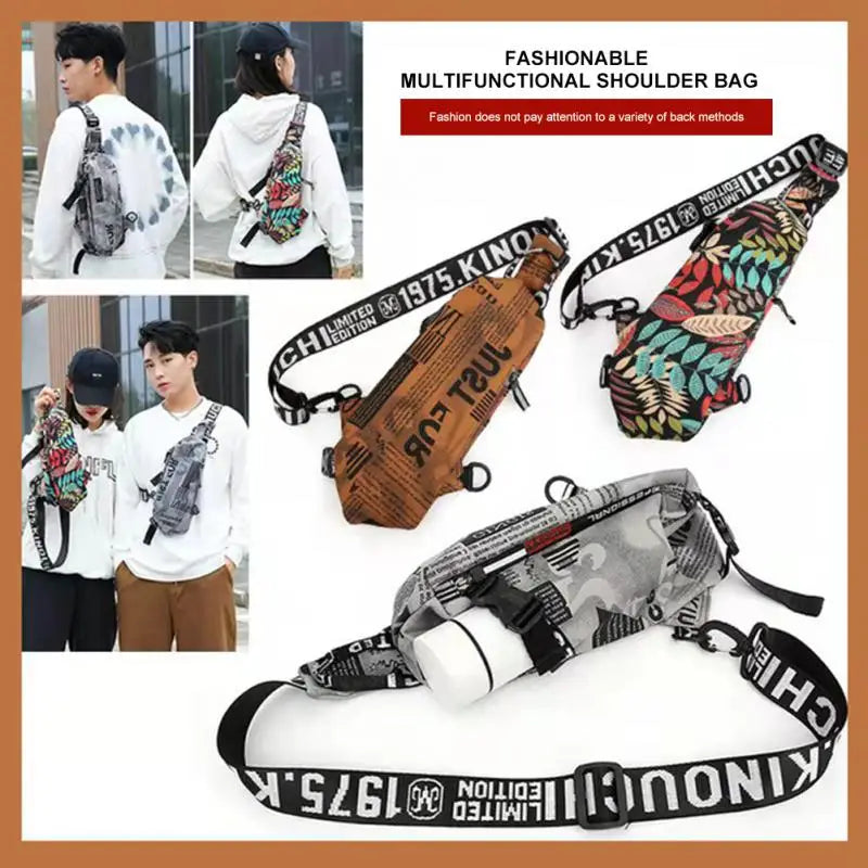 Messenger Bag Punk Retro Letter Chest Bag Waterproof Nylon Shoulder Bag
