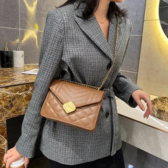 Striped Women Bag PU Leather Crossbody Bag Metal Tower Buckle