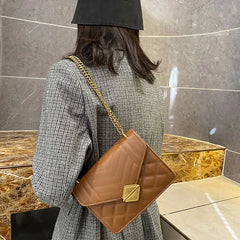Striped Women Bag PU Leather Crossbody Bag Metal Tower Buckle