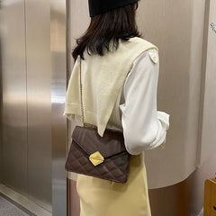 Striped Women Bag PU Leather Crossbody Bag Metal Tower Buckle