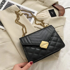Striped Women Bag PU Leather Crossbody Bag Metal Tower Buckle