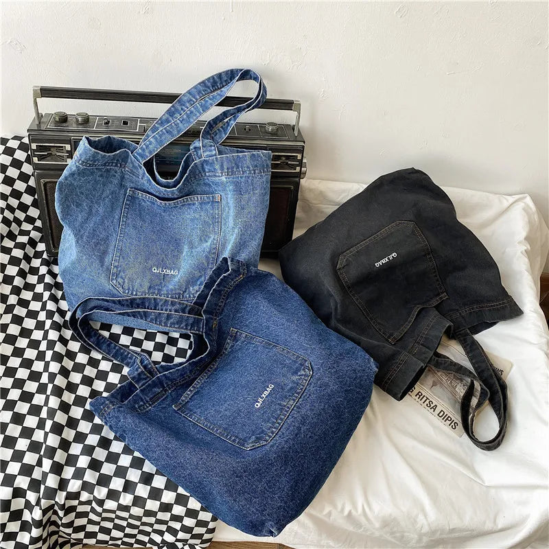 Women Denim Shoulder Tote Bag Canvas Handbag Vintage Messenger Bag