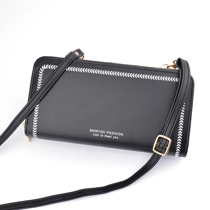 Women Wallet Pu Leather Money Clip Double Zipper Clutch Bag