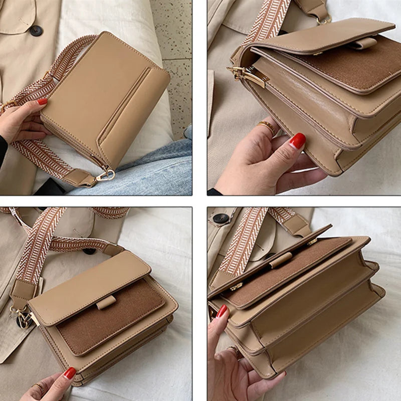 Suede Leather Crossbody Bags for Women with Wide Shoulder Straps