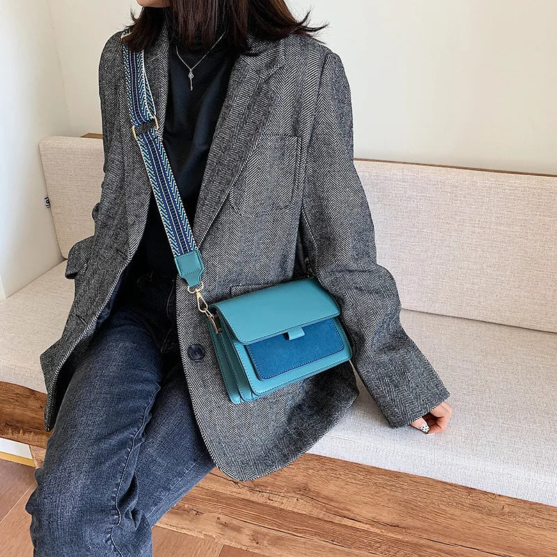 Suede Leather Crossbody Bags for Women with Wide Shoulder Straps