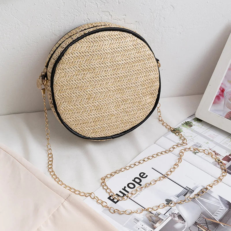 Summer Beach Small Shoulder Bags For Women Straw Round Shape Crossbody Bag