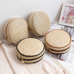 Summer Beach Small Shoulder Bags For Women Straw Round Shape Crossbody Bag