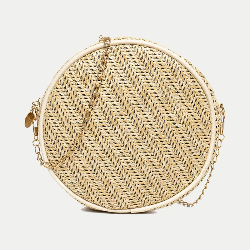 Summer Beach Small Shoulder Bags For Women Straw Round Shape Crossbody Bag
