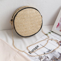Summer Beach Small Shoulder Bags For Women Straw Round Shape Crossbody Bag