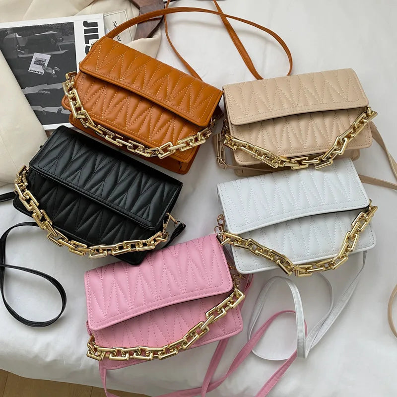 Summer Casual Chain Crossbody Bag Women Shoulder Handbag PU Leather Messenger